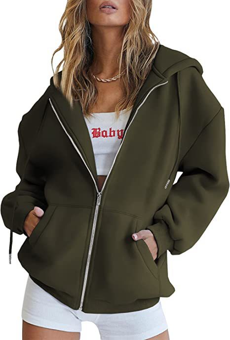 Women oversized hoodie jacket with full zip and kangaroo pockets Mune Fashion