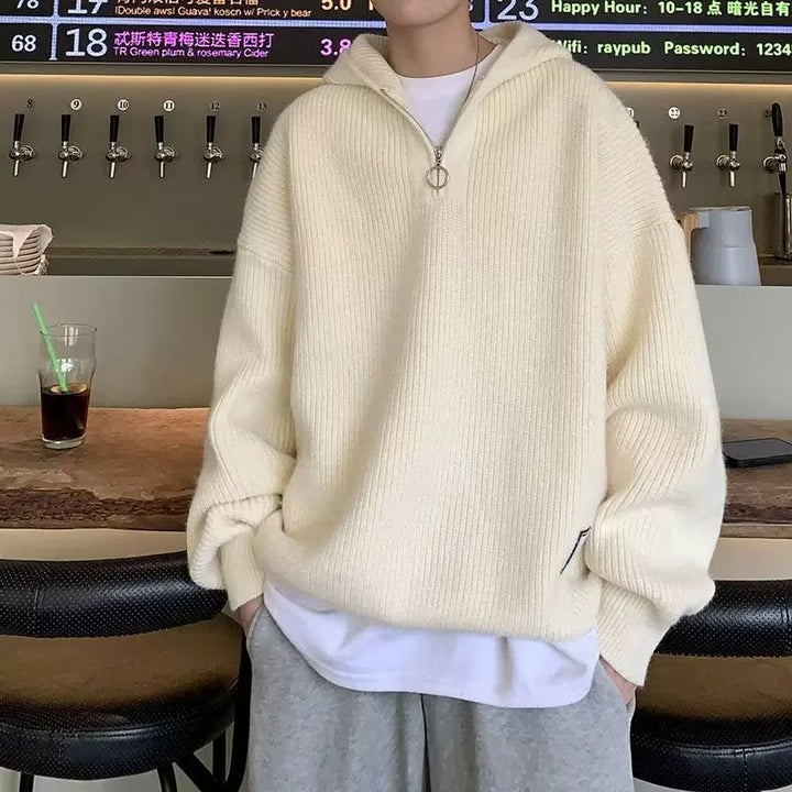 Men's chunky knit pullover with hood and zipper Mune Fashion