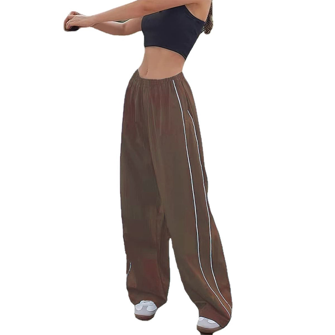 Women's Sporty Palazzo Pants with Elastic Waistband and Contrast Stitching Mune