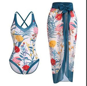 Women's swimsuit with floral design and matching beach skirt Mune Fashion