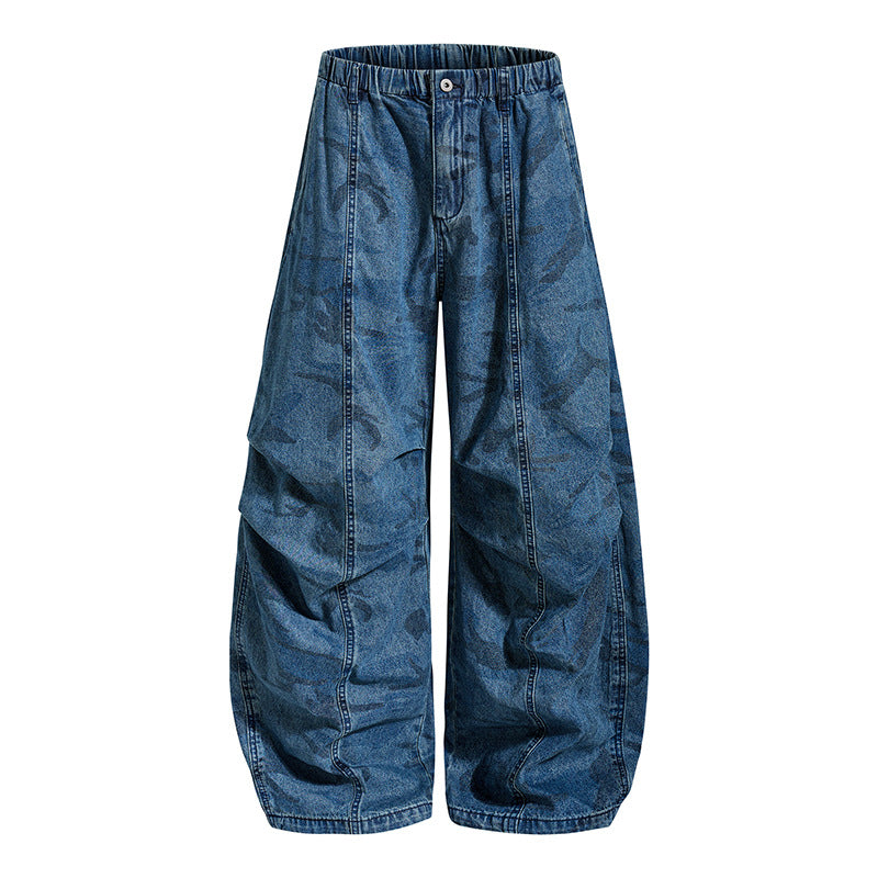 Women's Extra Wide Denim Palazzo Pants with Elastic Comfort Waistband and Distinctive Stitching Details Mune Fashion