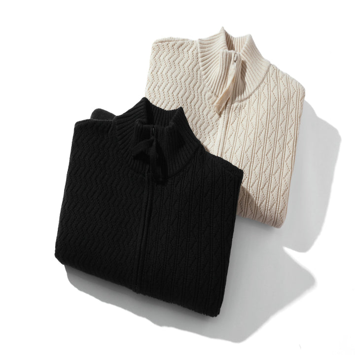 Unisex structured knit zip jacket with high ribbed collar and kangaroo pockets Mune Fashion