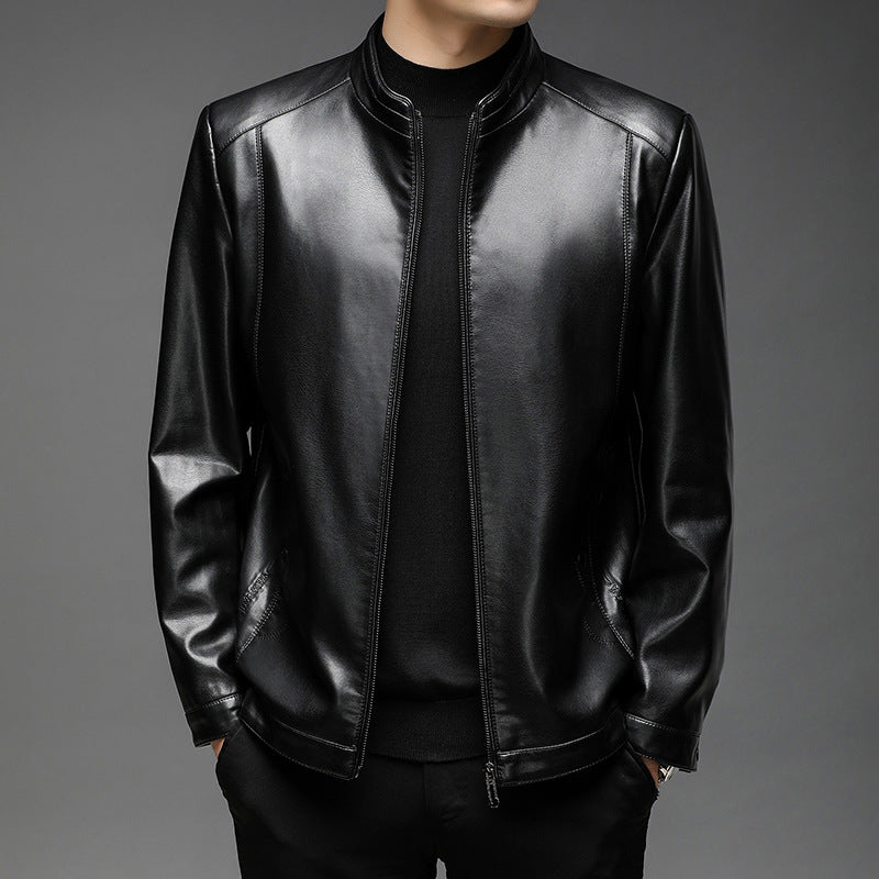 Men's Slim-Fit Faux Leather Jacket with Stand Collar and Hidden Zipper Mune Fashion