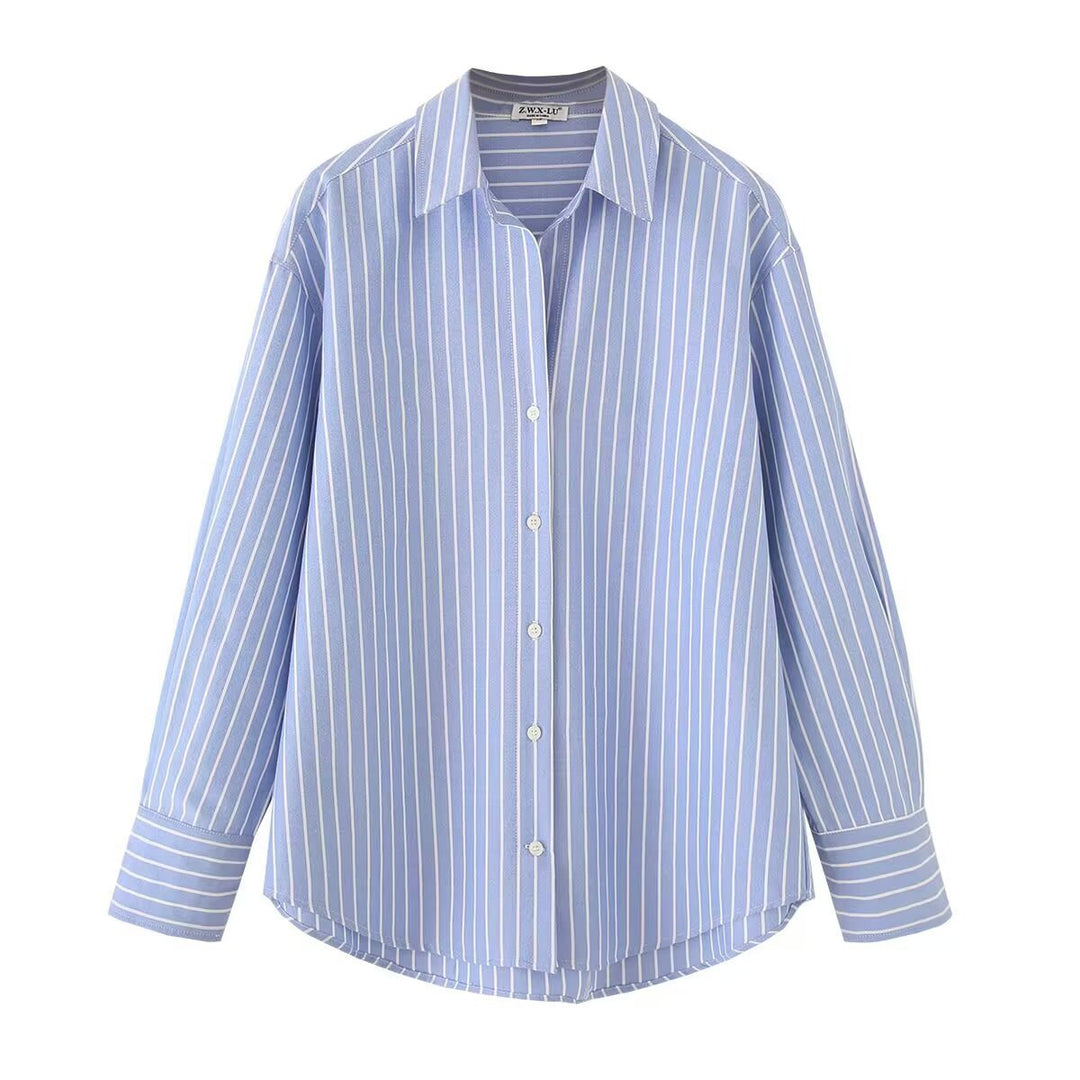 Women's oversized shirt blouse with a wide cut, long cuffed sleeves, and rounded hem Mune Fashion