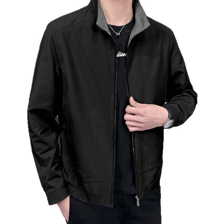 Men's Minimalistic City Zip Jacket made of microfiber with stand-up collar, concealed pockets, and elastic hem Mune Fashion
