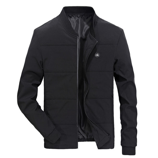 Men's Light Quilted Bomber Jacket with Stand Collar, Elastic Ribbed Cuffs, and Concealed Zipper