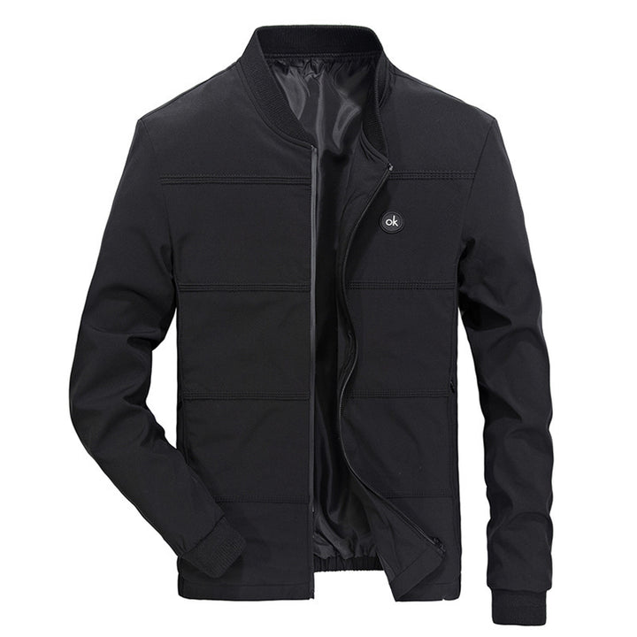 Men's Light Quilted Bomber Jacket with Stand Collar, Elastic Ribbed Cuffs, and Concealed Zipper