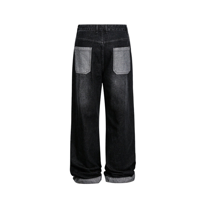 Unisex Wide Baggy Denim Pants with High Waist and Contrasting Pockets Mune Fashion