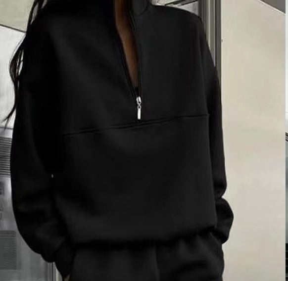 Women's casual stand-up collar half-zip in boxy cut with decorative breast seam Mune Fashion