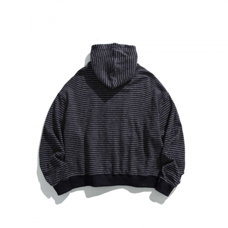 Unisex Boxy Hoodie Sweat Jacket with continuous zipper, striped texture and ribbed hem Mune Fashion