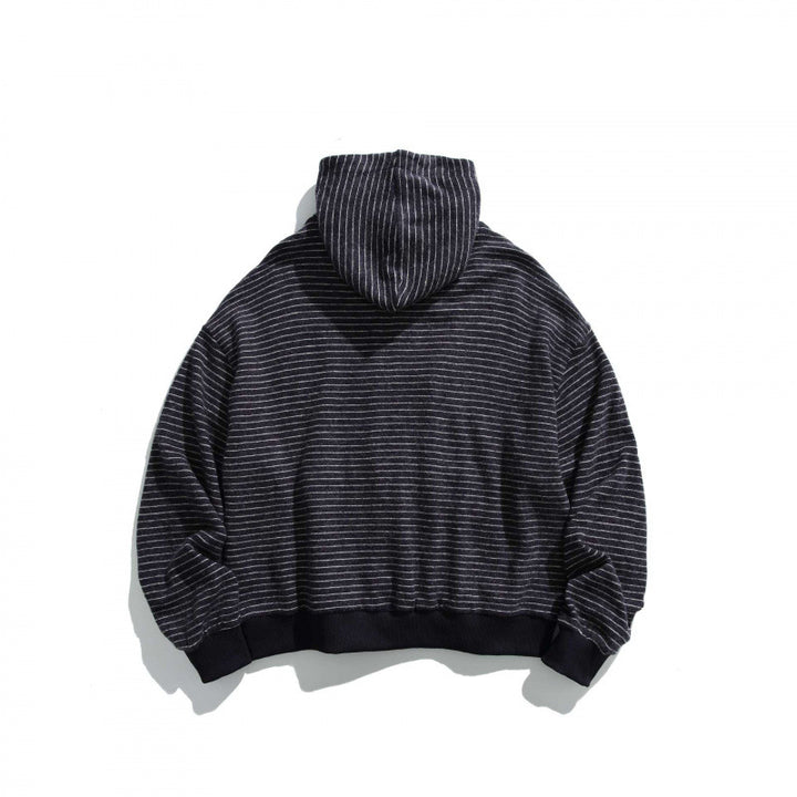 Unisex Boxy Hoodie Sweat Jacket with continuous zipper, striped texture and ribbed hem Mune Fashion