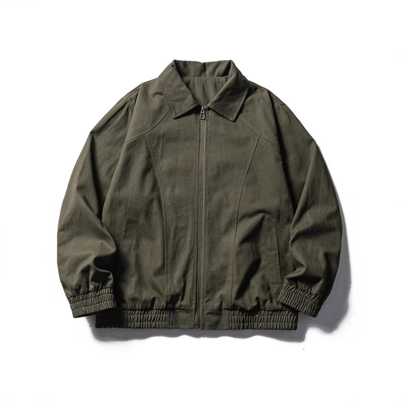Men's Boxy Field Jacket in Utility Look with Stand-up Collar, Full-length Zipper and Elastic Hem Mune Fashion