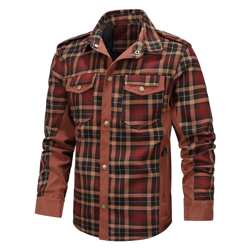 Men's utility check shirt jacket with shoulder flaps and zip pockets Mune Fashion