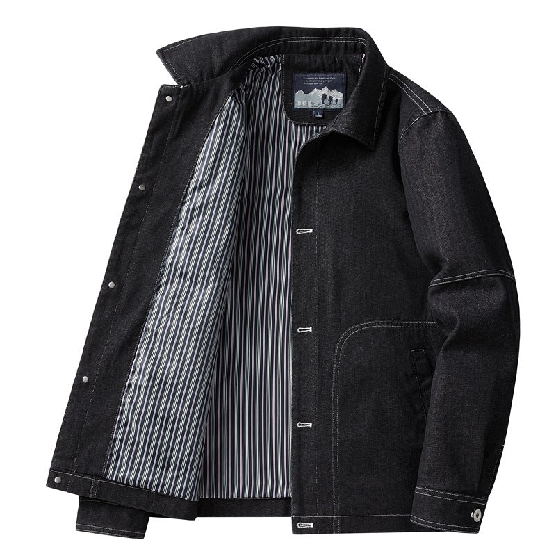 Men's denim worker jacket with straight cut, contrast stitching & striped lining Mune Fashion