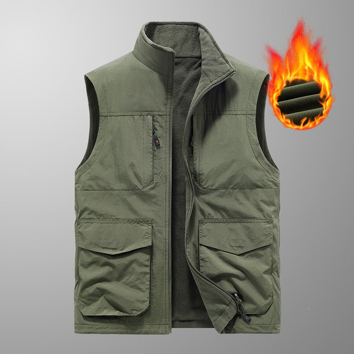 Men's utility vest with multi pockets, stand-up collar & breathable mesh lining Mune Fashion