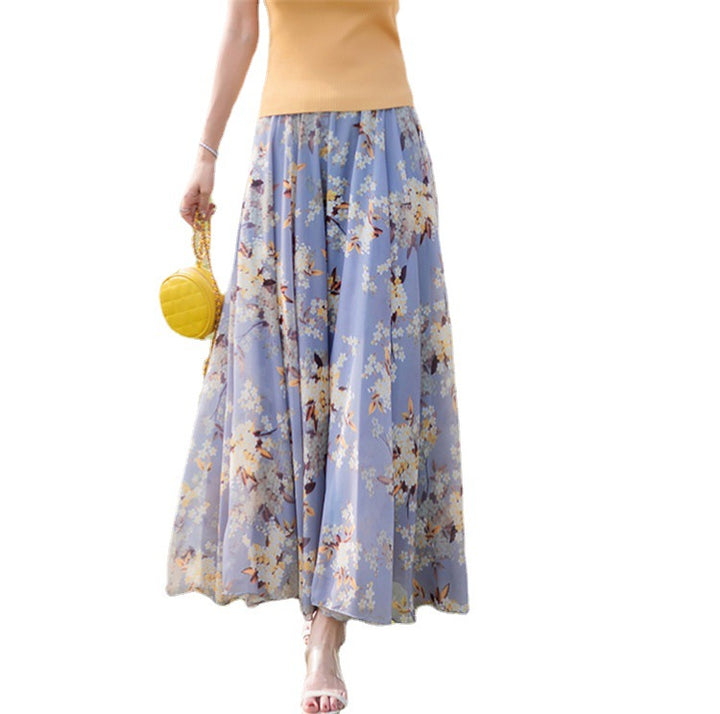 Women long pleated maxi skirt with floral summer print and elastic waistband Mune Fashion