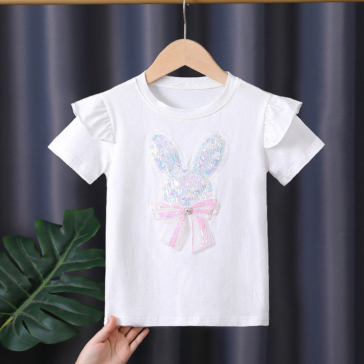 Girl's T-shirt with embroidered bunny and ruffle details Mune Fashion