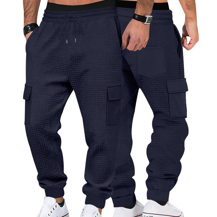 Men's Textured Waffle Cargo Joggers with Elastic Waistband and Multifunctional Pocket Design Mune Fashion