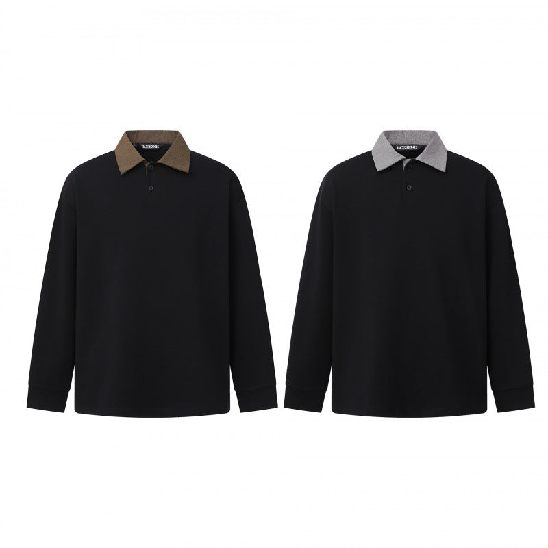 Men's Oversized Polo Shirt in Sweatshirt Style with Contrasting Collar Mune Fashion
