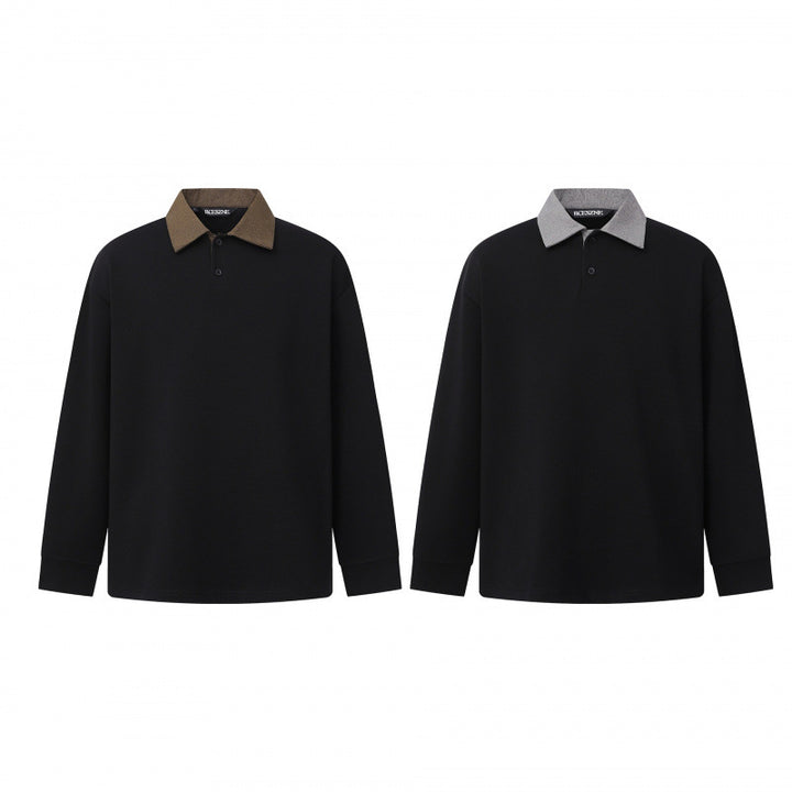 Men's Oversized Polo Shirt in Sweatshirt Style with Contrasting Collar Mune Fashion