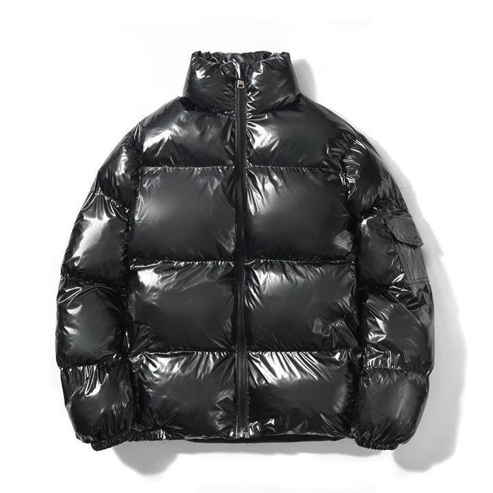 Men's shiny oversized down-style quilted jacket with high stand-up collar and elastic cuffs Mune Fashion
