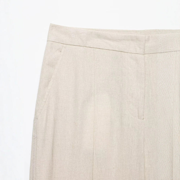 Women's Lightweight Linen Look Pants with Pleat and High Waist Mune Fashion