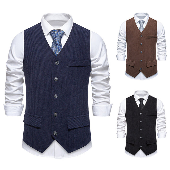 Men's Tailored Business Waistcoat made of Structured Fabric with V-Neck and Decorative Buttons Mune Fashion