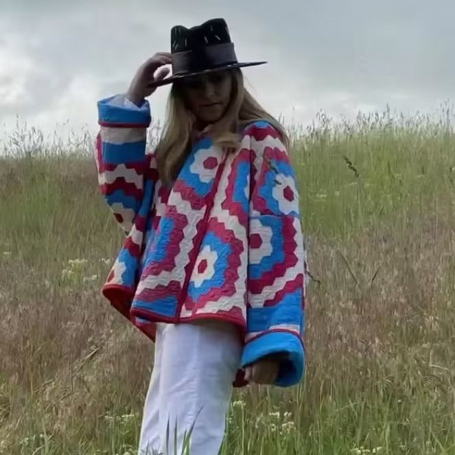 Women's Quilted Jacket in Patchwork Design with Boxy Oversized Silhouette Mune Fashion