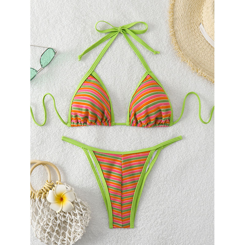 Women's triangle bikini with playful cut and colorful stripes Mune Fashion