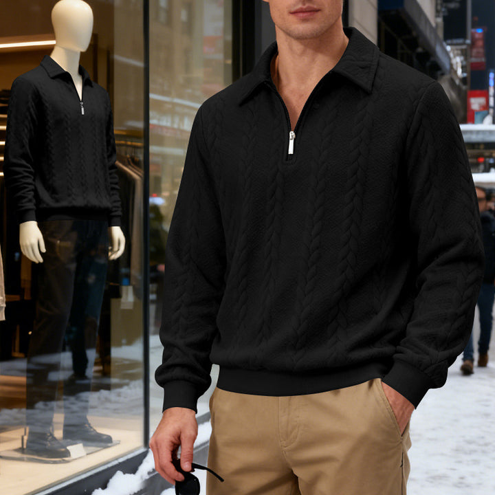 Men's coarse knitted troyer with short zipper and polo collar Mune Fashion