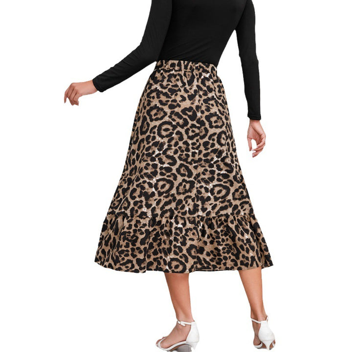 Ladies midi skirt with elastic waistband, leopard print and frill trim Mune Fashion