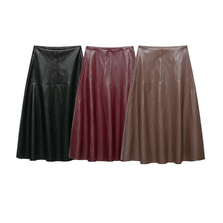 Women's High Waist A-Line Skirt made of Faux Leather with Flared Silhouette Mune Fashion