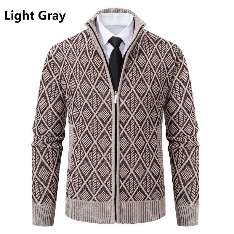Men's knit zip jacket with diamond pattern, stand-up collar and full zip Mune Fashion