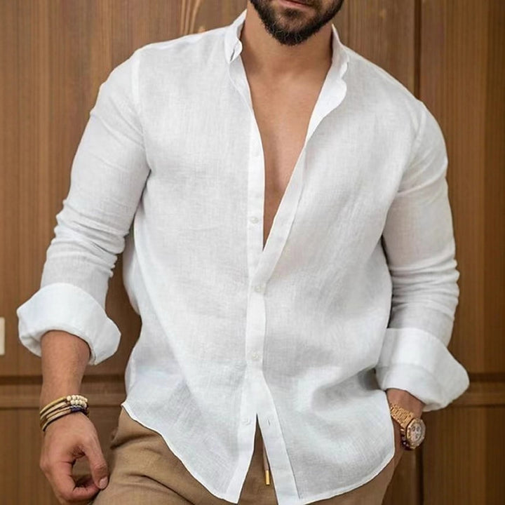 Men's casual linen shirt with Kent collar and roll-up sleeves Mune Fashion