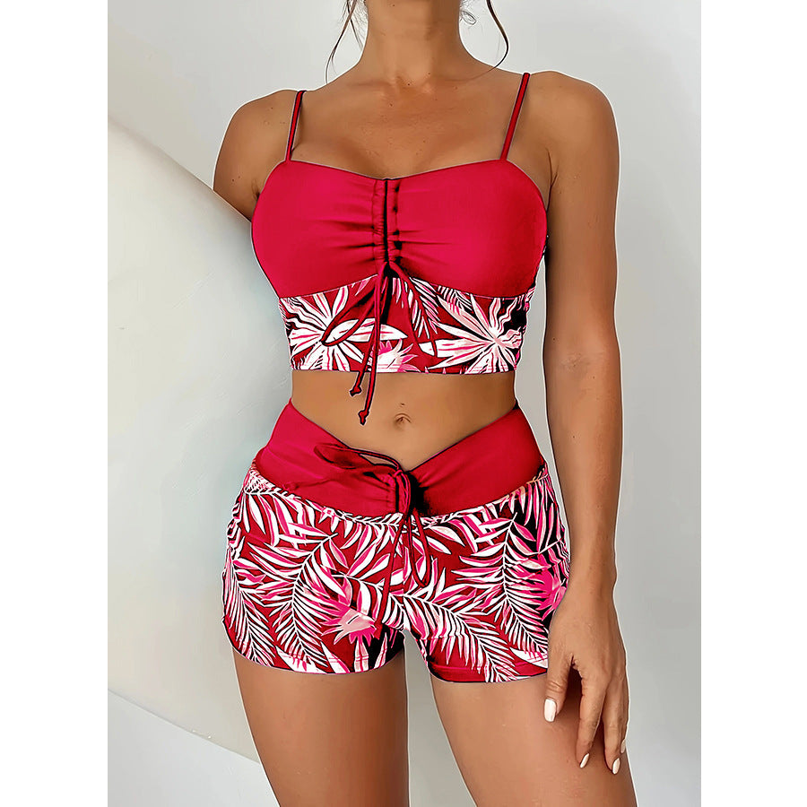 Women's Crop Top Bikini with Floral Design and Comfortable Shorts Mune Fashion