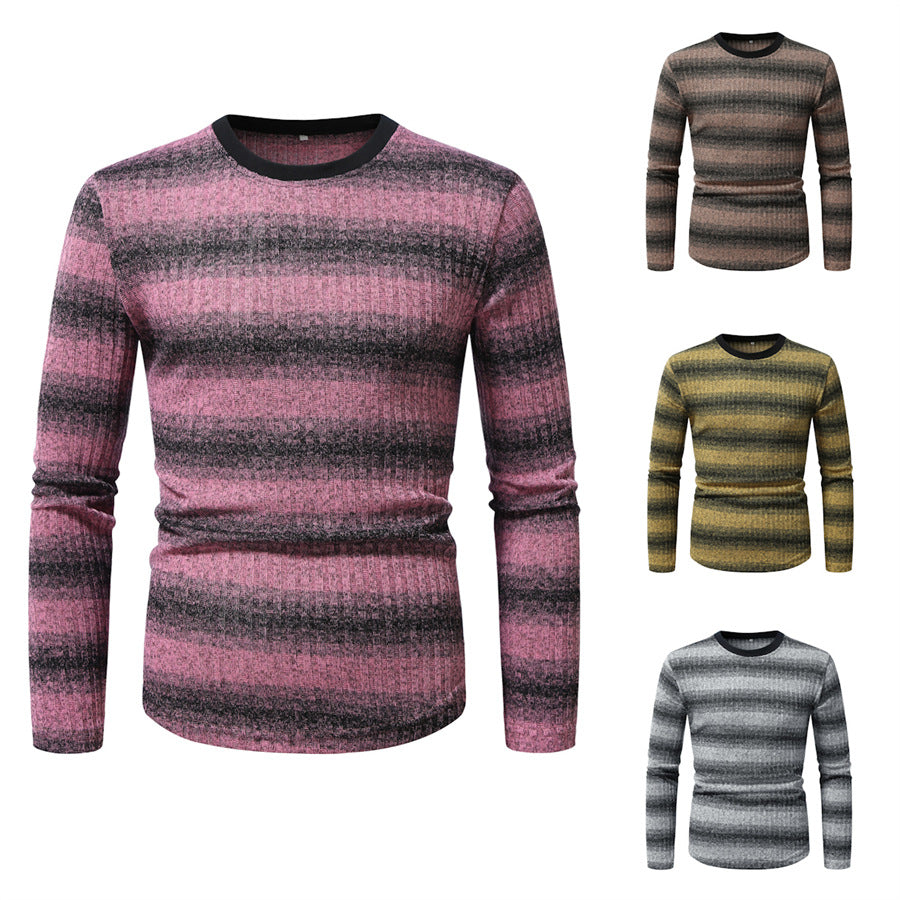 Men's Slim-Fit Fine Knit Sweater with Horizontal Gradient and Ribbed Texture Mix Mune Fashion