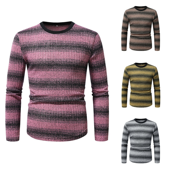 Men's Slim-Fit Fine Knit Sweater with Horizontal Gradient and Ribbed Texture Mix Mune Fashion
