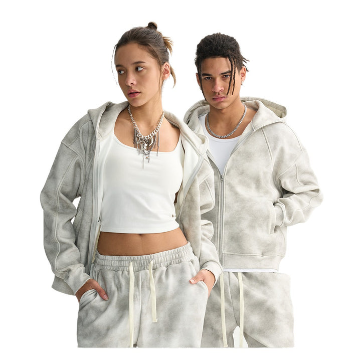 Unisex Boxy-Zip Hoodie with Fog Wash and Raglan Sleeves Mune Fashion