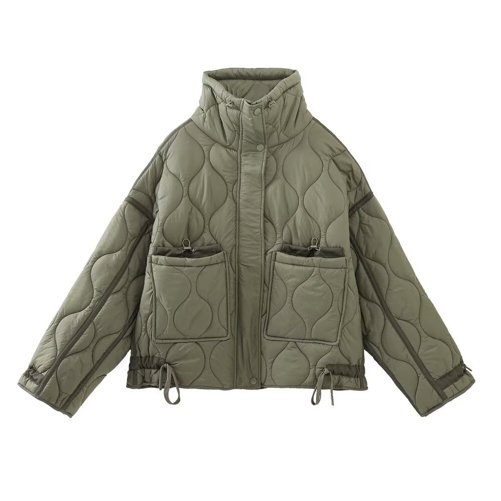 Women's quilted jacket with standing collar oversized short jacket with drawstring Mune Fashion