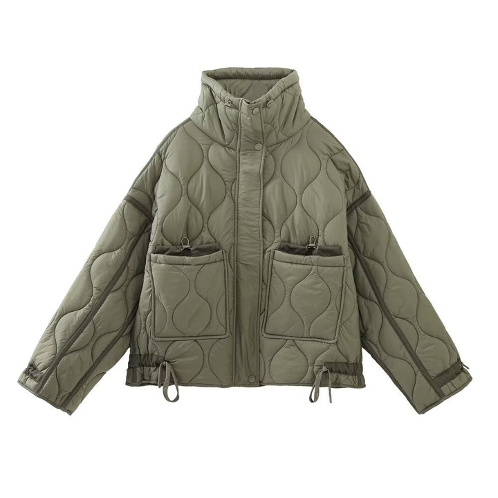 Women's quilted jacket with standing collar oversized short jacket with drawstring Mune Fashion