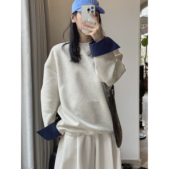 Women Oversized Sweatshirt with Contrast-Trimmed Cuffs Mune Fashion
