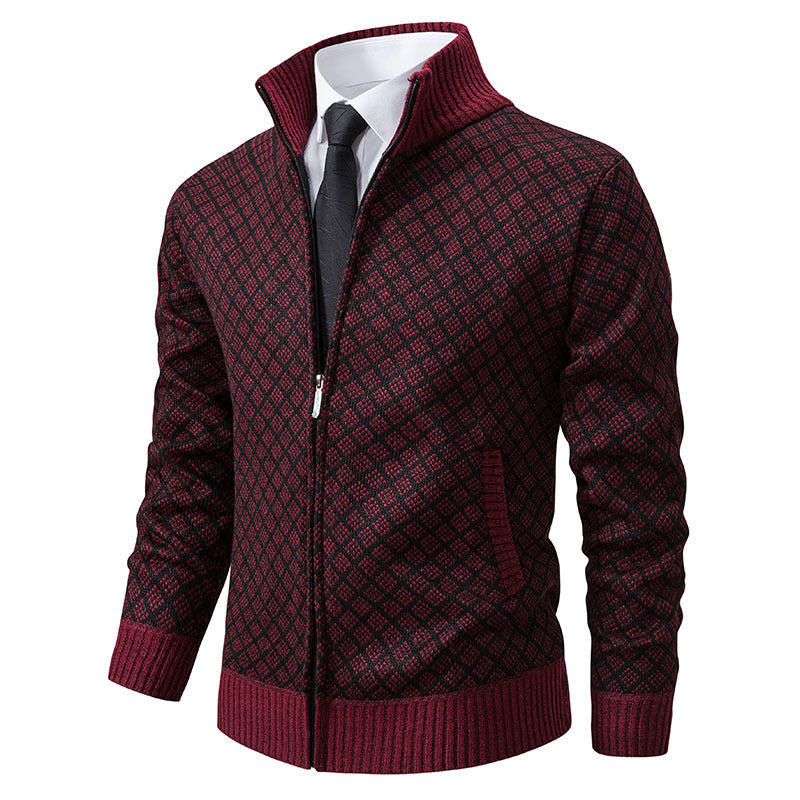 Men's patterned cardigan with stand collar and full zip Mune Fashion