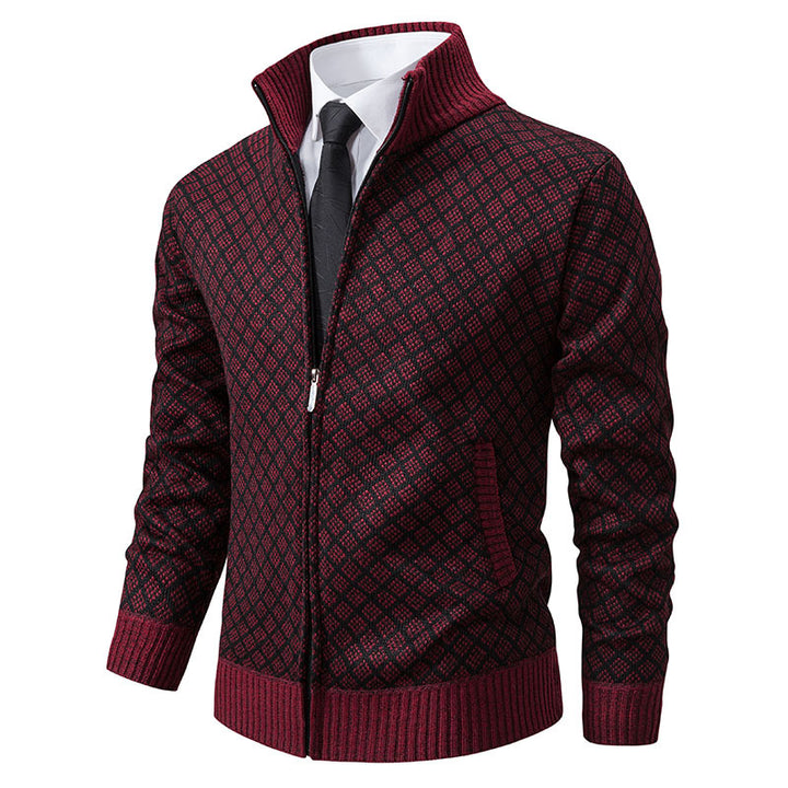 Men's patterned cardigan with stand collar and full zip Mune Fashion