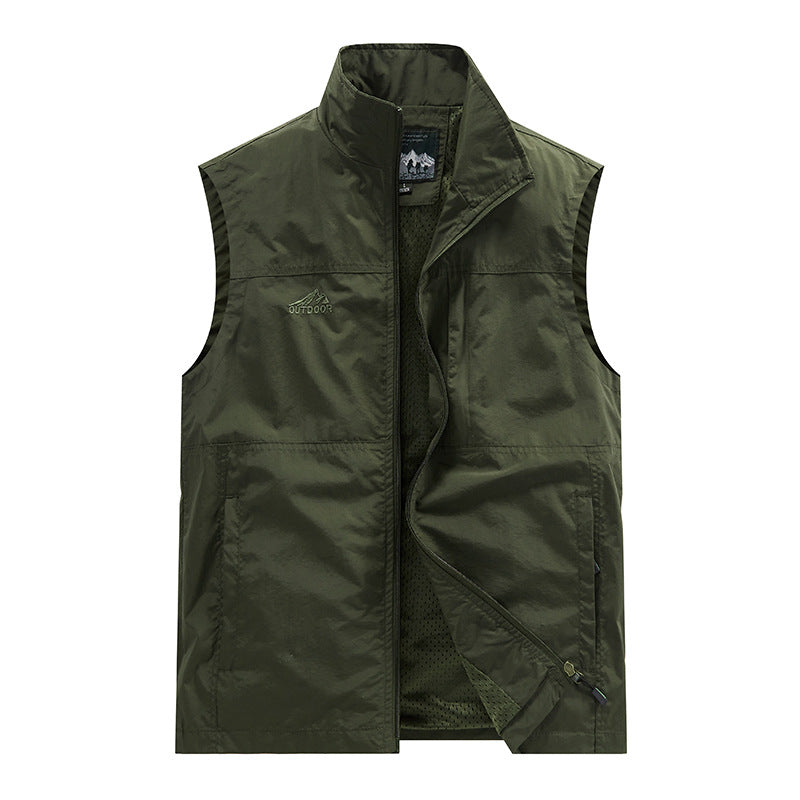 Men's Lightweight Utility Vest with Mesh Lining, Zipper and High Stand Collar Mune Fashion