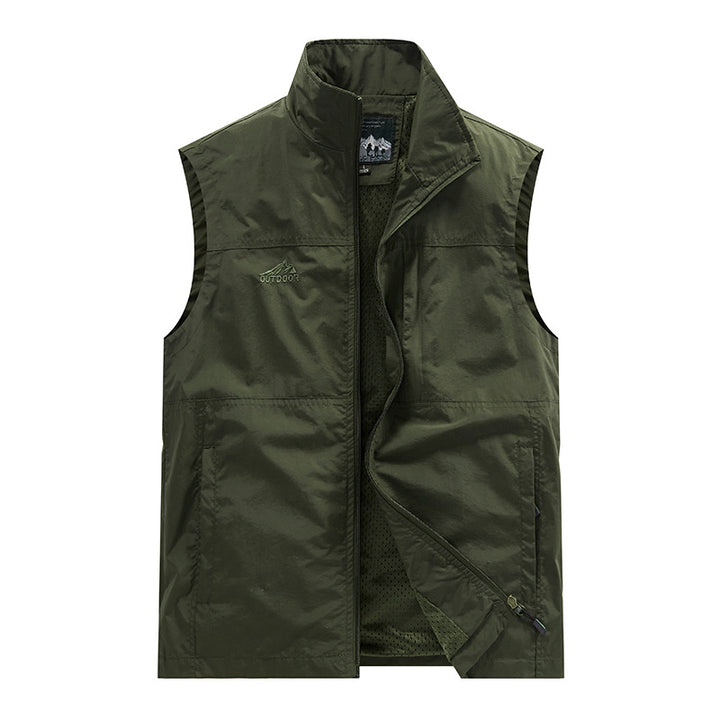 Men's Lightweight Utility Vest with Mesh Lining, Zipper and High Stand Collar Mune Fashion