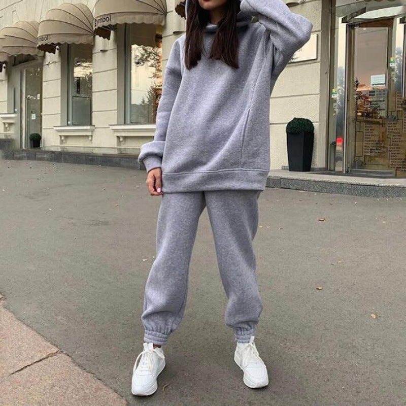 Women Oversize Hoodie Sweatshirt and Jogging Pants Set with Fleece Interior and Elastic Cuffs Mune Fashion