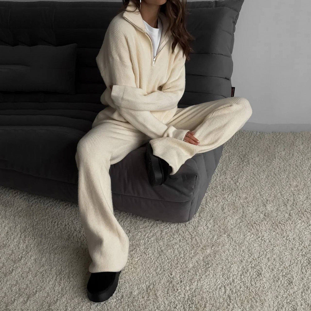 Women's knitted lounge set with half-zip pullover and high-cut leggings Mune Fashion