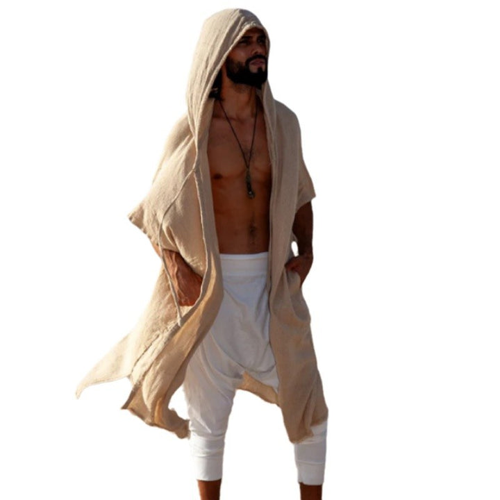 Men's Hooded Kaftan made of Linen-Cotton Blend Oversized with Pockets Mune Fashion