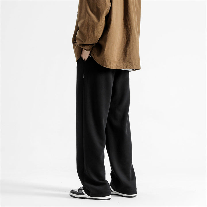 Men's Relaxed-Fit Lounge Pants with Elastic Waistband, Drawstring, and Wide Leg Mune Fashion