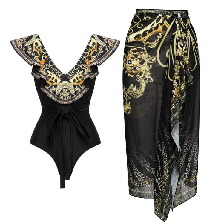 Women’s one-piece swimsuit with elegant design and matching wrap Mune Fashion